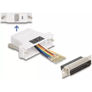 DeLOCK 67114 Kit de montagem de D-Sub 25 pinos macho para RJ45 fêmea, branco