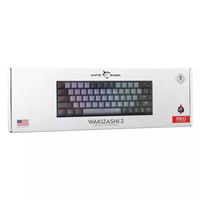 Teclado mecânico gaming White Shark WAKIZASHI-2 layout US cinzento-escuro com switches vermelhos