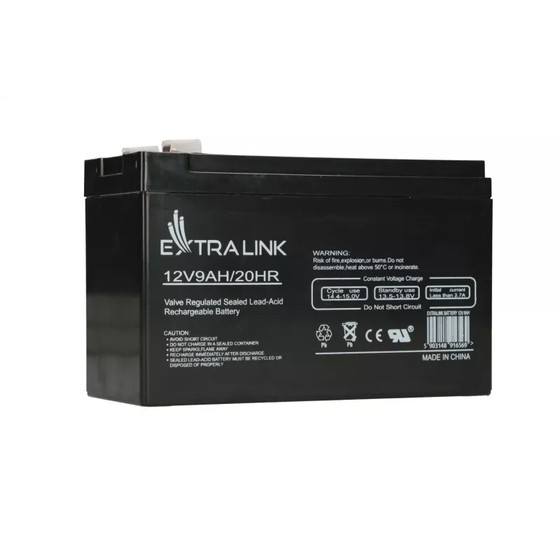 Bateria de chumbo-ácido selada (VRLA) 12V 9Ah Extralink – AGM, 1 unid., preto