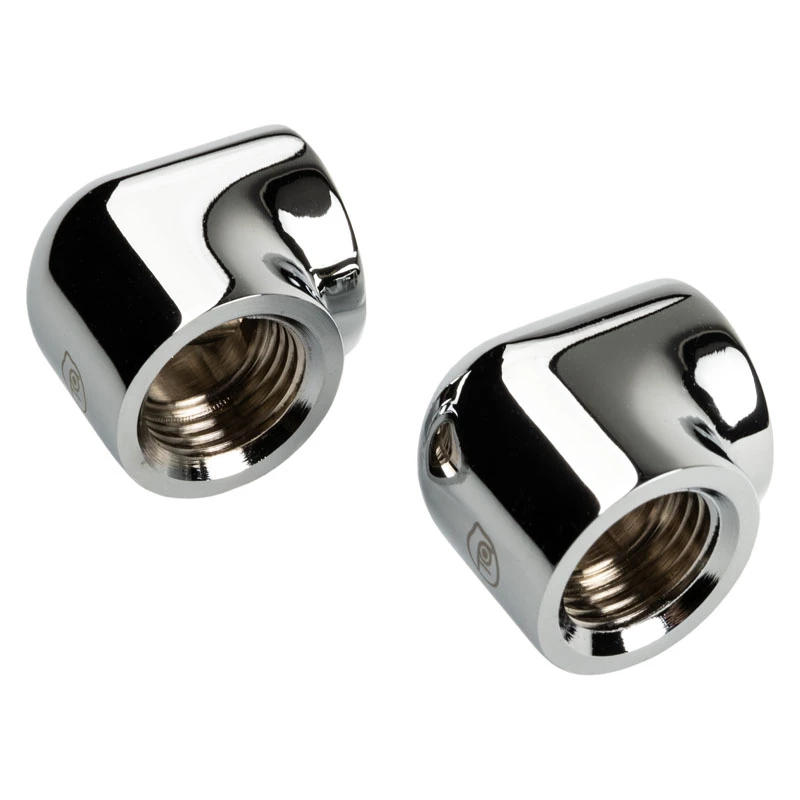 Adaptador Bitspower Touchaqua 90 graus G1/4 polegadas fêmea para G1/4 polegadas fêmea – pack de 2, prateado