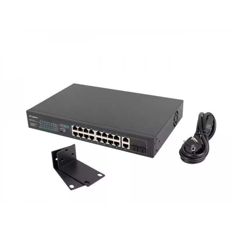 Lanberg RSFE-16P-2C-250 switch PoE+ não gerido, 16x 10/100 PoE+, 2x combo Gigabit, 250 W, rack 1U