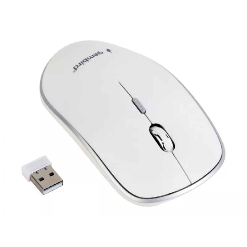Rato sem fios GEMBIRD MUSW-4B-01-W, ambidestro, ótico 1600 DPI, 4 botões, RF Wireless, branco
