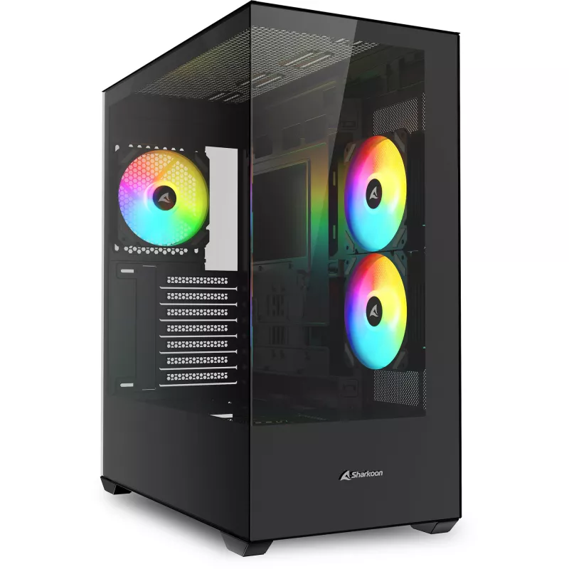 Caixa Sharkoon SK6 ARGB Tower ATX preto – caixa Mid-Tower ATX com iluminação ARGB e janela lateral em vidro temperado
