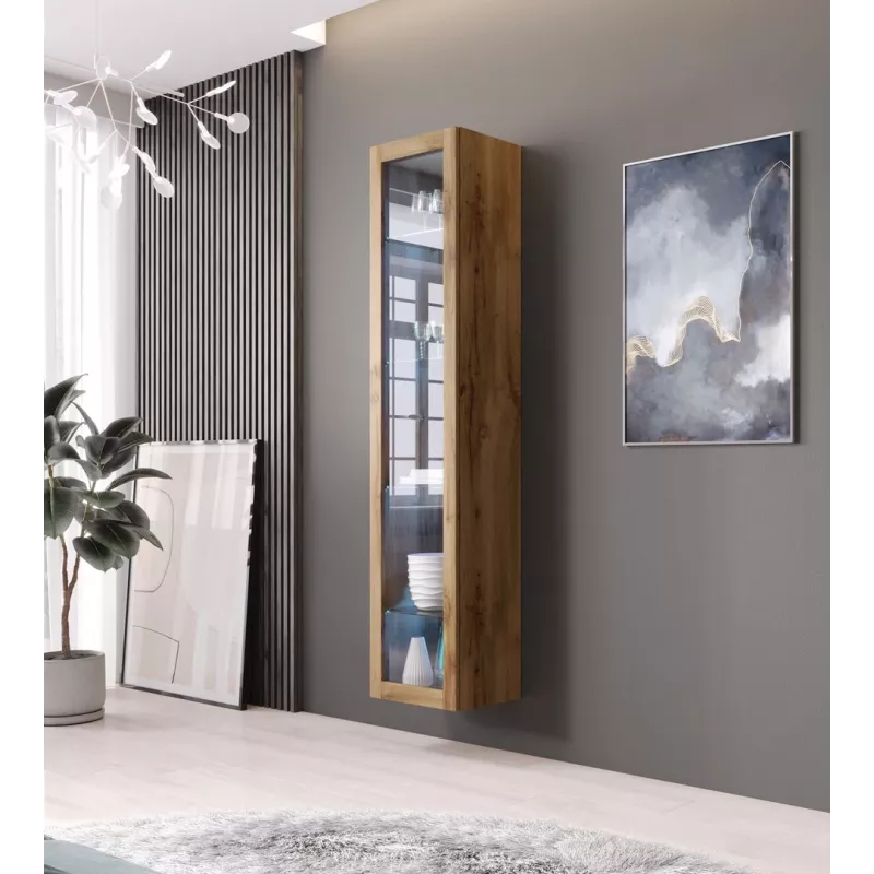 Vitrina Cama Meble VIGO 180 — vitrina de vidro para montagem na parede, 1800×400×300 mm, carvalho Wotan