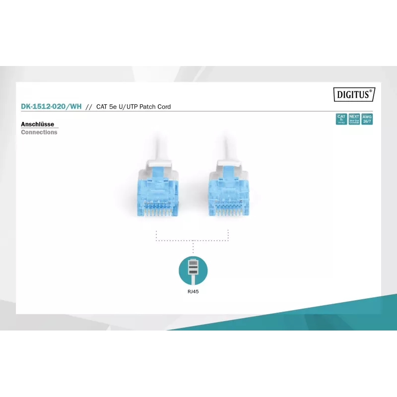 Cabo de rede Digitus CAT 5e U/UTP RJ-45 2 m branco