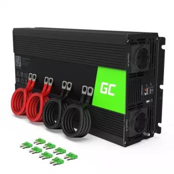 Inversor Grün Cell INV15 3000W DC 12V para AC 230V, porta USB, refrigeração ativa, preto