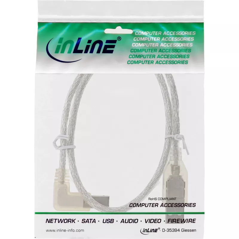 Cabo USB Microconnect USBAB5ANGLED-L USB 2.0 5 m USB A USB B branco