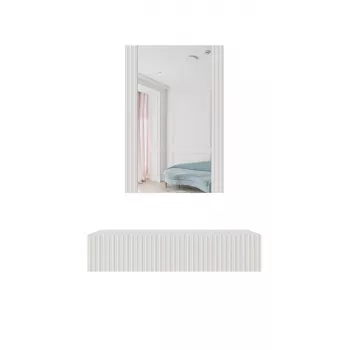 Penteadeira com espelho cama meble PAFOS 80×41,6×100 cm, branco mate, estrutura em MDF, 1 gaveta