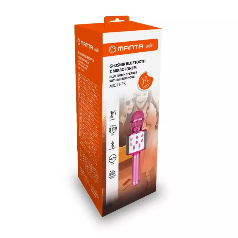 Microfone MANTA MIC11-PK Rosa — com fio 3,5 mm jack, auscultador leve
