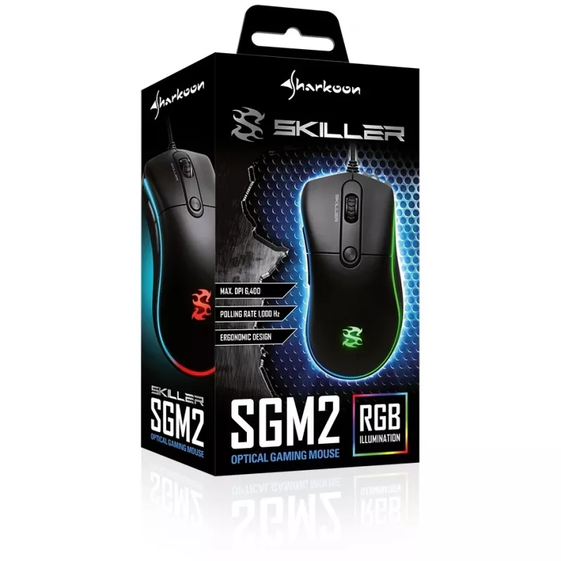 Sharkoon Skiller SGM2 rato gaming com fio ergonómico ótico 6 botões preto