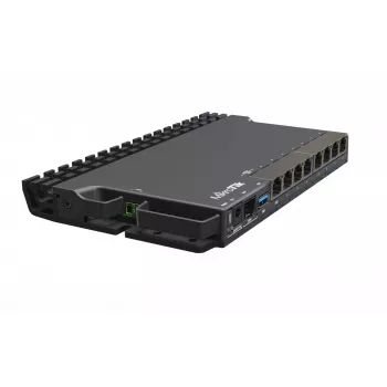 Router de cabo MikroTik RB5009UG+S+IN — 1x RJ-45, 7x Gigabit cobre, 1x SFP+, PoE, DC, interface 2,5GbE, preto