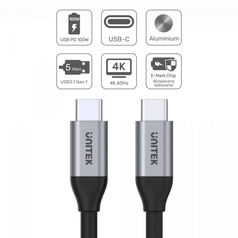 Cabo USB UNITEK C14091ABK USB 3.2 Gen 2 2m USB-C preto