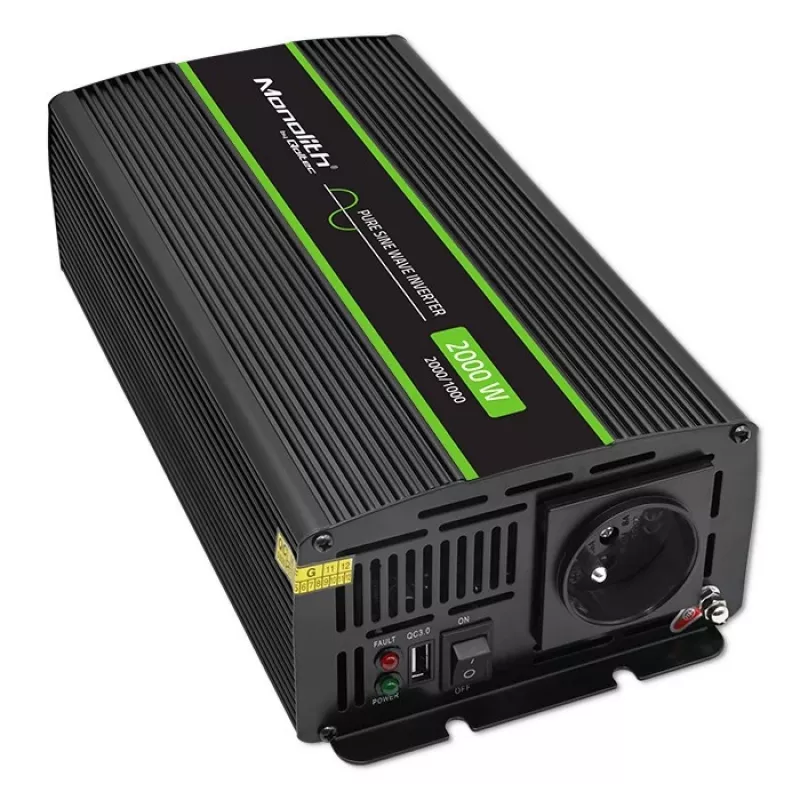 Inversor para automóvel Qoltec Monolith 2000 W preto 24 V