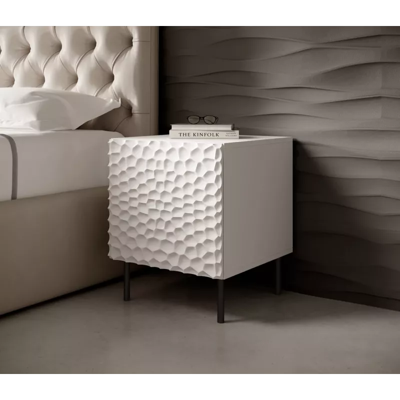 Cama Meble HOLE mesa de cabeceira, conjunto de 2 unidades, 44×40,5×53,5 cm, branco mate
