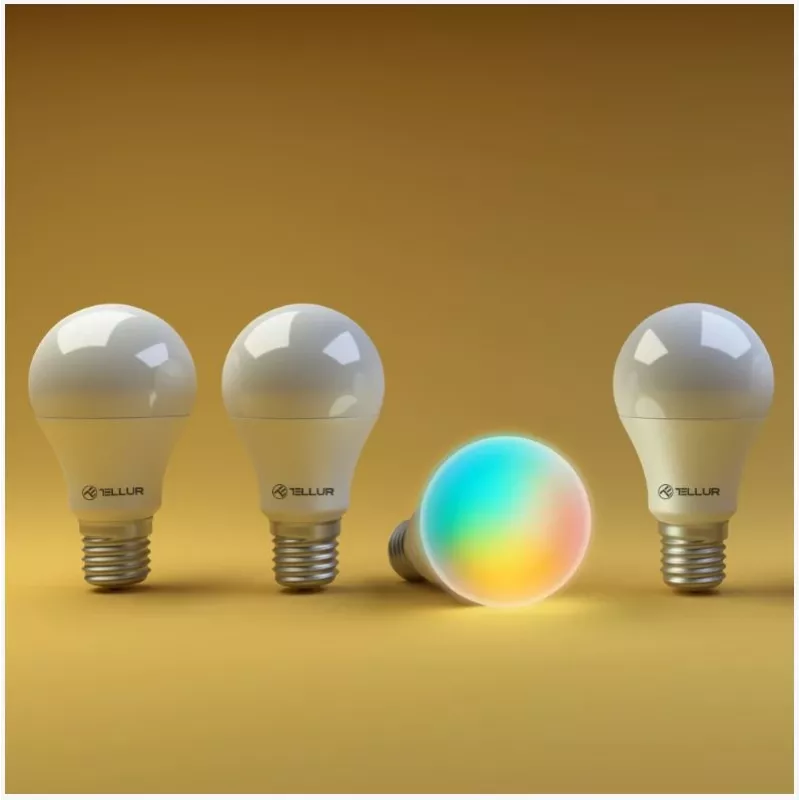 Lâmpada inteligente Tellur E27 RGB Dimmer – Lâmpada inteligente Wi-Fi RGBW E27 com regulação de intensidade