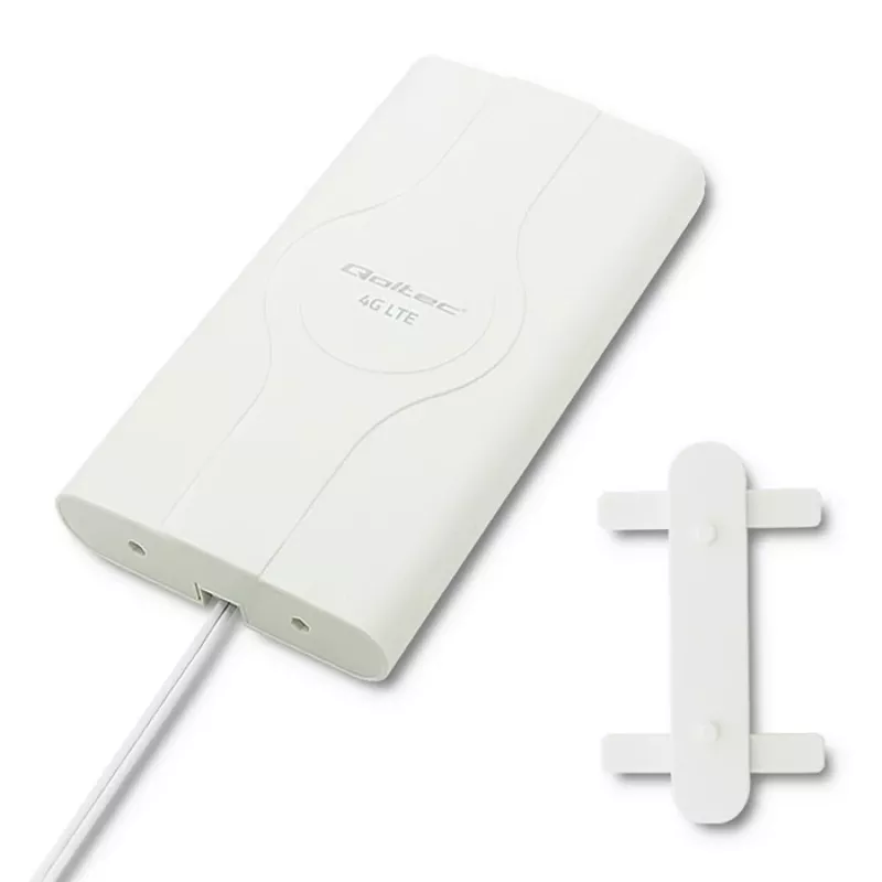 Qoltec 57013 antena omnidirecional 4G LTE de interior, 2x SMA, 0,6-2,7 GHz, 30 dBi, polarização vertical, 50 Ω, ABS branco