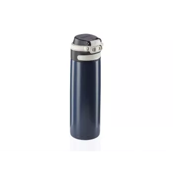 Caneca de viagem Leifheit 03275 600 ml aço inoxidável, parede dupla, à prova de fugas, tampa articulada, asa, preta/azul
