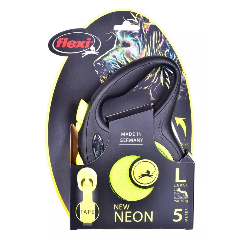 FLEXI new Neon L – trela retrátil – 5 m