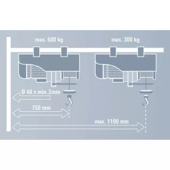 Braço articulado GT-SA 1100, suporte cinzento, para cabo de tração