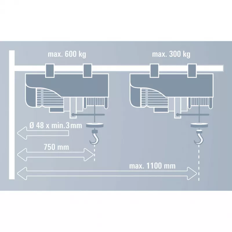 Braço articulado GT-SA 1100, suporte cinzento, para cabo de tração