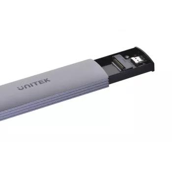Caixa M.2 SSD Unitek uDrive Cinzento — M.2 (2230/2242/2260/2280), NVMe/SATA III, USB-C 10 Gbit/s, alumínio