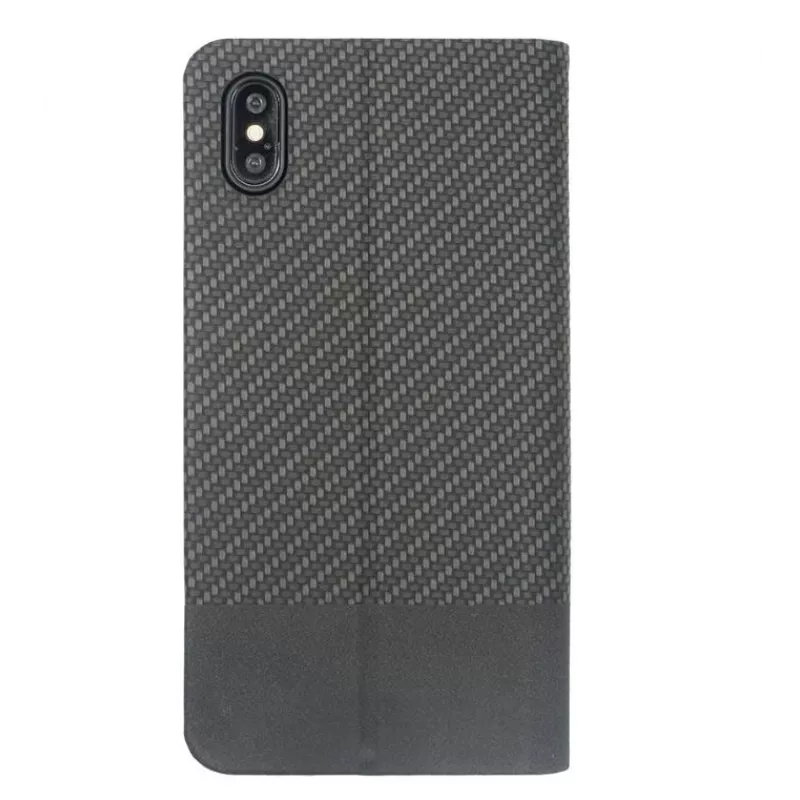 Capa tipo livro Tellur para iPhone XS Max – acabamento em carbono preto, estilo carteira folio