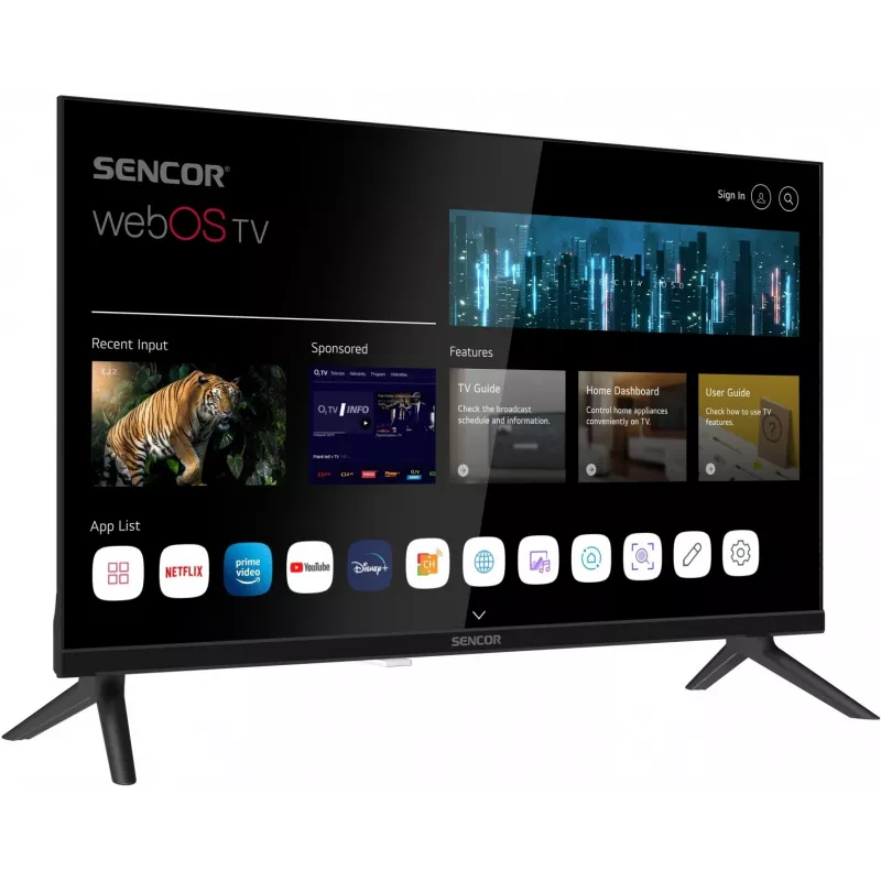 TV SMART 24 polegadas SENCOR SLE 24S803B HD Ready com webOS, Wi‑Fi, Bluetooth, DVB-T2/C/S2, 1366×768