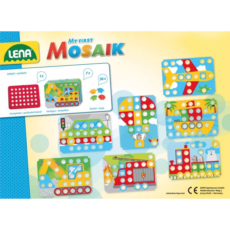 Lena My First Mozaic Traffic modelo 35633 – conjunto de mosaico educativo com placa de encaixe para motivos de veículos