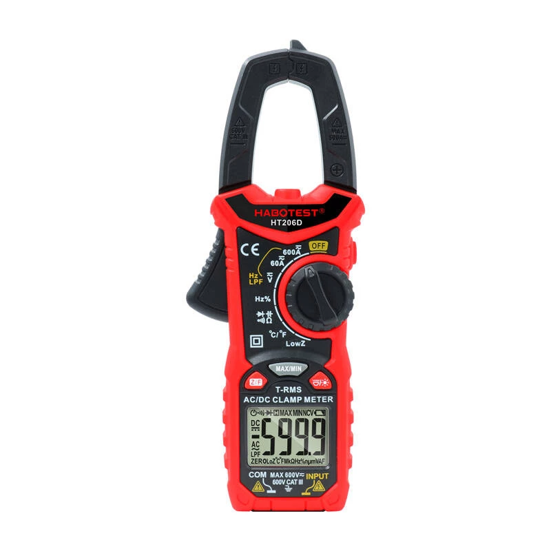 Pinça amperimétrica digital Habotest HT206D — True RMS, NCV, verificador de corrente/tensão de bolso