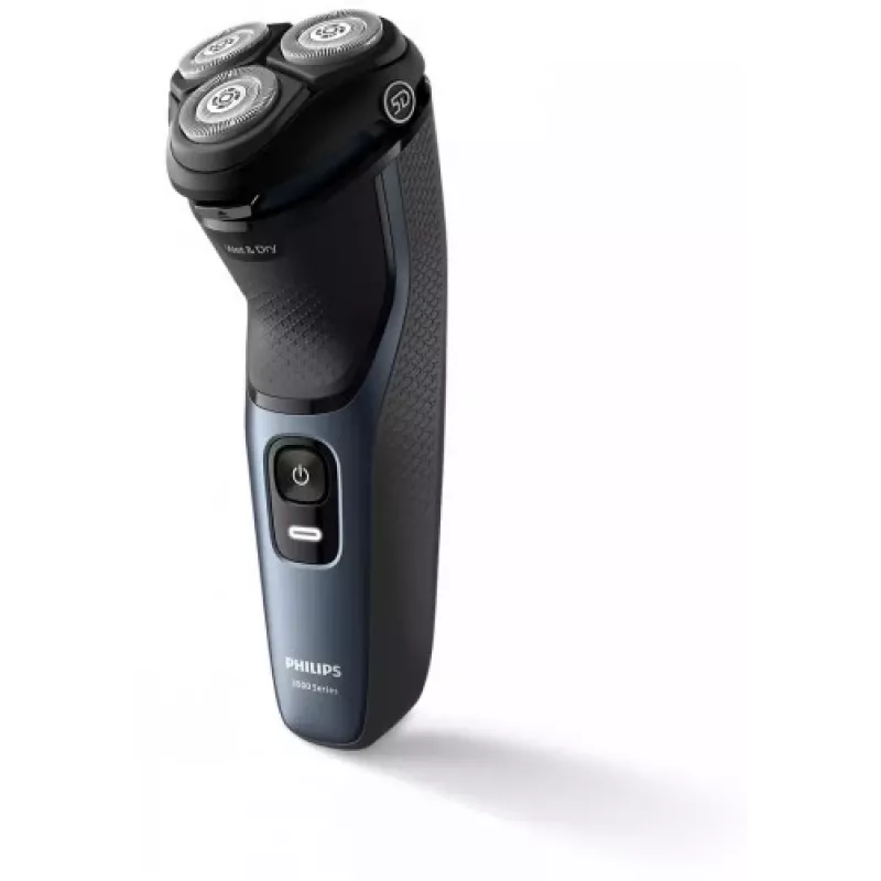 Máquina de barbear rotativa elétrica Philips 3000 Series S3144/00 — 3 cabeças, húmido e seco, bateria de iões de lítio, sem fios, aparador integrado, preto/azul