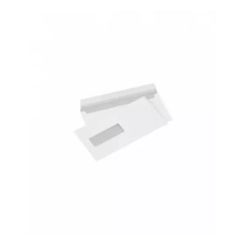Envelope com janela (30x90 mm) à esquerda, ao centro, E65 (DL), 110x220 mm, 80 g, branco, caixa de 1000 unid.