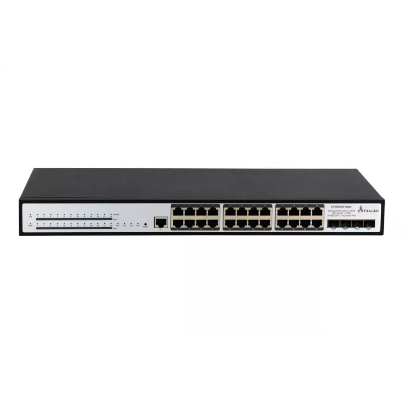 Switch gerido Extralink Chiron Pro 24x RJ45 1000Mb/s PoE 4x SFP+ L3 370W