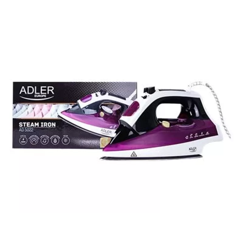 Ferro de engomar a seco e a vapor Adler AD 5022 base cerâmica roxo, 2200 W