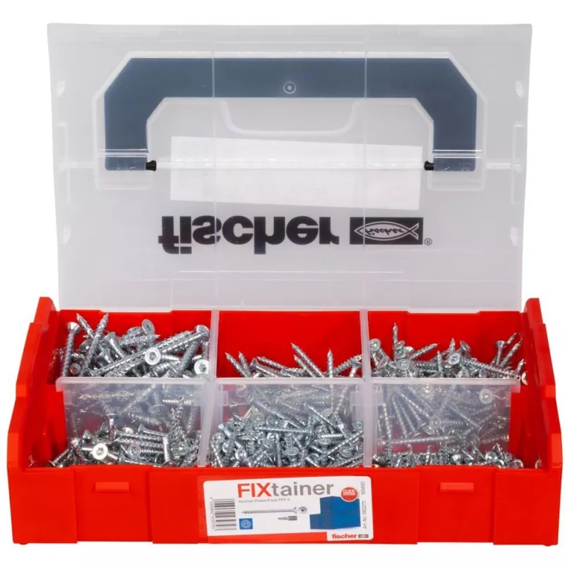 Conjunto de parafusos FISCHER FixTainer PowerFast II, 702 unid., rosca total, zincado galvanicamente