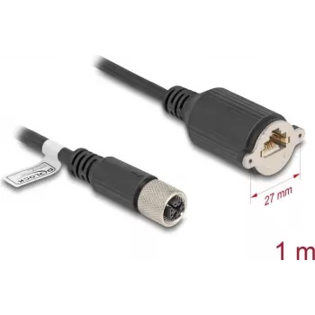 Cabo de rede DeLOCK M12 codificado X de 8 pinos conector fêmea para conector fêmea RJ45 Cat.6A 1 m preto