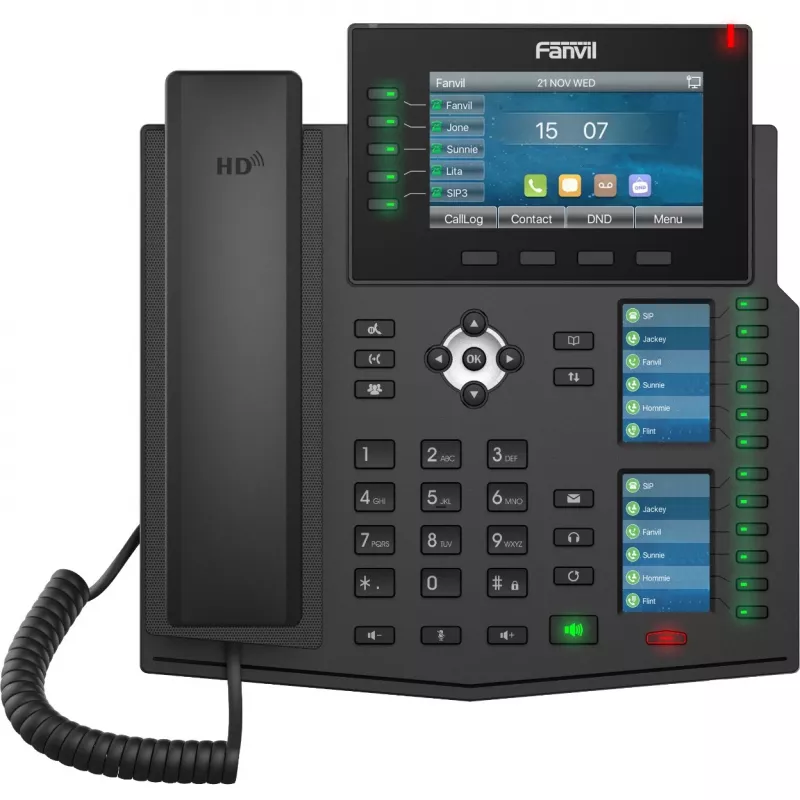 Fanvil X6U V2 telefone IP, 20 linhas, LCD de 4,3 polegadas, Gigabit Ethernet, PoE, USB, preto