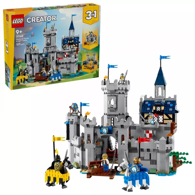 Brinquedo de construção LEGO Creator 3-in-1 conjunto Castelo Medieval dos Cavaleiros 31168 — 1371 peças, 6 minifiguras, a partir dos 9 anos