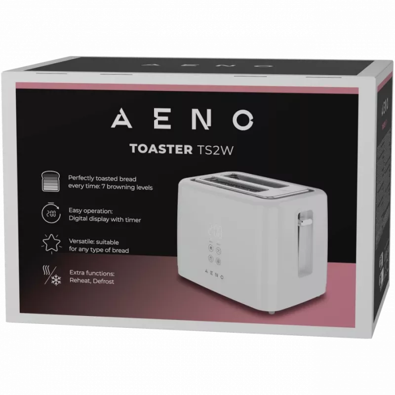 Torradeira AENO ATS0002W 2 ranhuras, 780–930 W, 220–240 V 50–60 Hz, 3 modos, 7 níveis de tostagem, branco