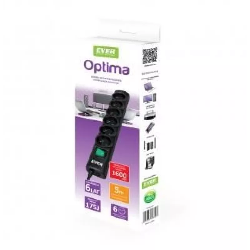 Ever Optima 5m preto 6 tomadas AC 250 V