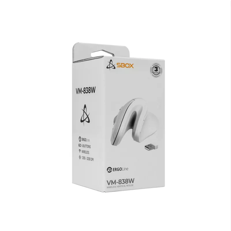Rato SBOX VM-838W vertical sem fios branco