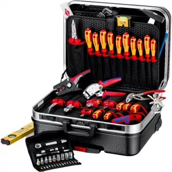 Conjunto de ferramentas de mecânico Knipex 00 21 06 — 68 ferramentas, incluindo alicate de bico e alicate de bomba de água, ferramentas vermelhas/amarelas, mala preta (515×438×265 mm)