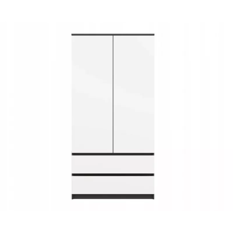 Guarda-roupa top e shop MALWA SS-90, 90×180×50 cm, estrutura antracite, portas de batente brancas, 2 gavetas, laminado 16 mm