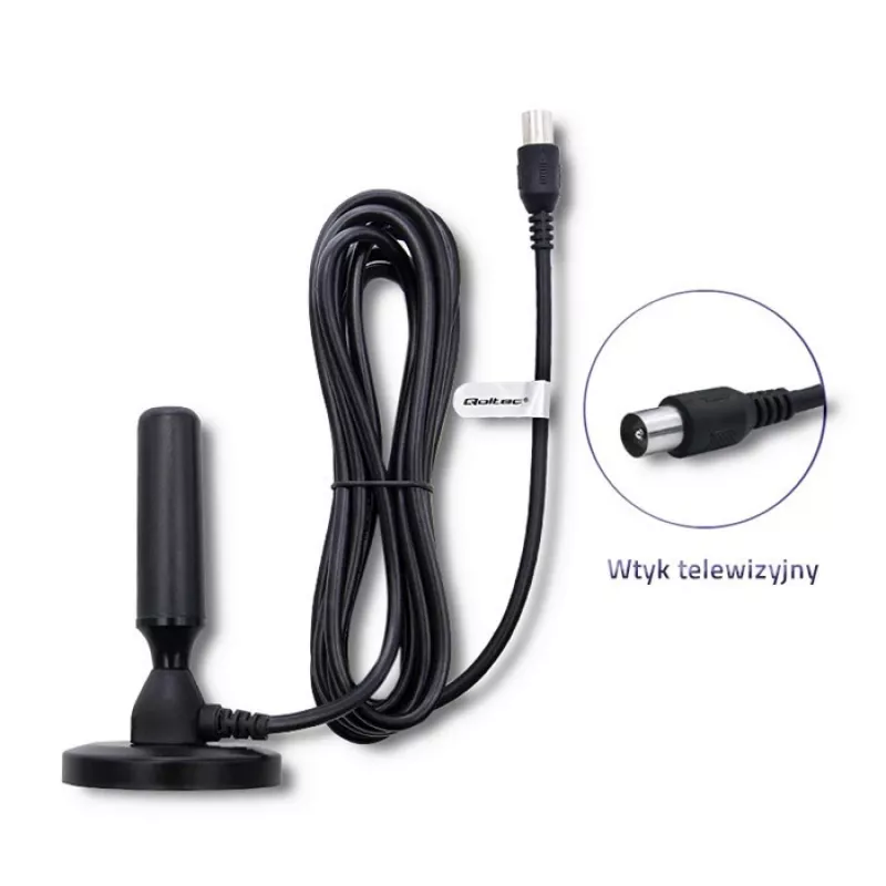 Antena de TV interior QOLTEC 57016 DVB-T2 – design compacto para receção digital terrestre