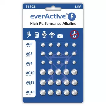 Pilhas alcalinas everActive AGMIX30BL 1,5 V — pack de 30 unid., botão