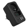 Power Splitter MACLEAN MCE249 F/B – 2 tomadas AC (16A + 6A) com 2×USB-A e 2×USB-C PD 20W, ficha EU, preto
