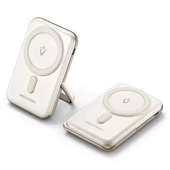 Powerbank Vention 10000mAh magnética sem fios 20W — 10000 mAh, saída 3 A, USB-C, branco