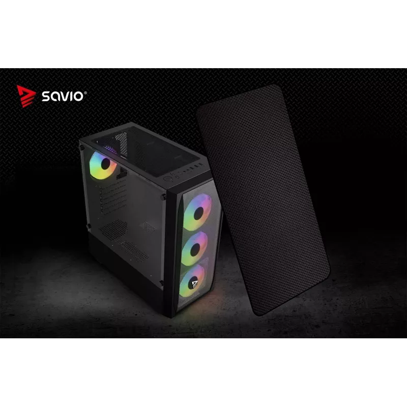 Caixa de PC SAVIO Noctis Flow RGB — Cube, ATX/Mini-ITX, 3 ventoinhas frontais de 120 mm, janela lateral em vidro temperado, GPU máx. 35 cm