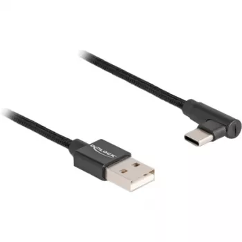 Cabo USB 2.0, ficha USB-A > ficha USB-C (preto, 1 metro, revestido, 90° angular)