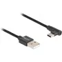 Cabo USB 2.0, ficha USB-A > ficha USB-C (preto, 1 metro, revestido, 90° angular)