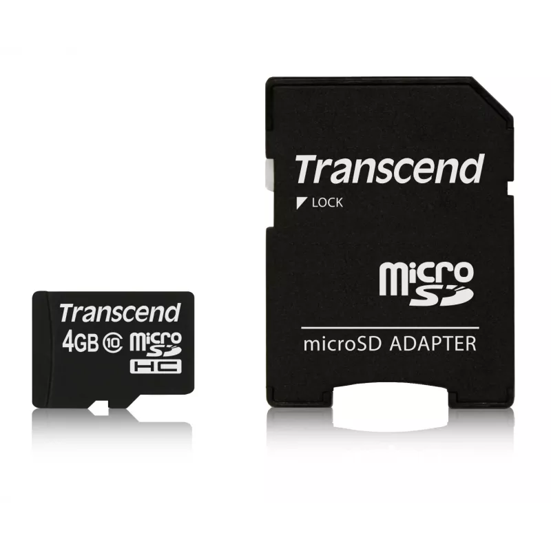 Cartão de memória flash Transcend 4GB MicroSDHC Class 10 com adaptador